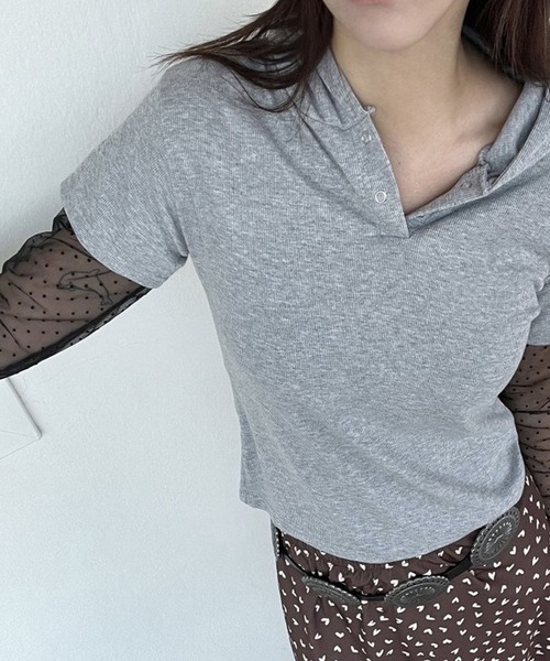 HALEY PESCA（ヘーリーペスカ）の「HALEY PESCA/フェイクレイヤードシアーTシャツ（Tシャツ/カットソー・レディース・グレー/ホワイト・FREE）」の11枚目の写真