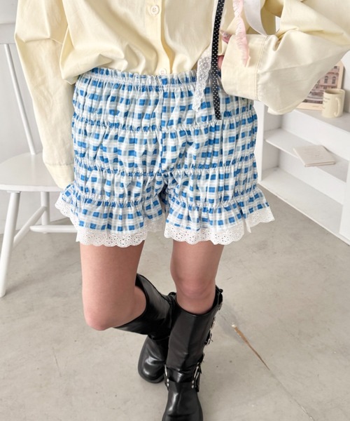 SOLLON.(ソルロン)の「ギンガムチェックシャーリングミニパンツ(その他パンツ・レディース・ブラウン/ブラック/レッド/ブルー/グリーン・FREE)」の4枚目の写真