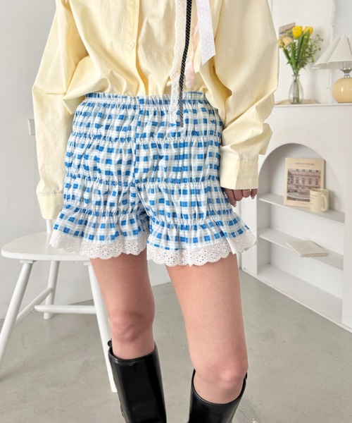SOLLON.(ソルロン)の「ギンガムチェックシャーリングミニパンツ(その他パンツ・レディース・ブラウン/ブラック/レッド/ブルー/グリーン・FREE)」の12枚目の写真