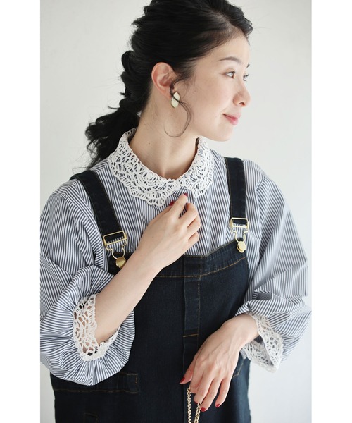 cawaii(カワイイ)の「レースを添えたサイドタックブラウストップス(シャツ/ブラウス・レディース・ネイビー/ストライプ・FREE)」の9枚目の写真