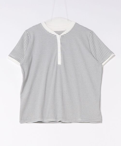 BY THE BAY（バイザベイ）の「【マリン・大人カジュアル】ボーダー柄ヘンリーネック半袖Tシャツ/総丈59.5cm・2色展開｜きれいめカジュアル 着回し 春夏（Tシャツ/カットソー・レディース・ブラック/ホワイト×ブラック・FREE）」の7枚目の写真