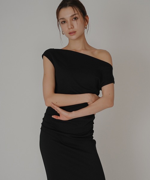 KINO THE KEI(キノザケイ)の「2WAY ドレープ プルオーバー ( セットアップ可 ) KINO THE KEI(Tシャツ/カットソー・レディース・ダークブラウン/ベージュ/ブラック・フリー)」の1枚目の写真