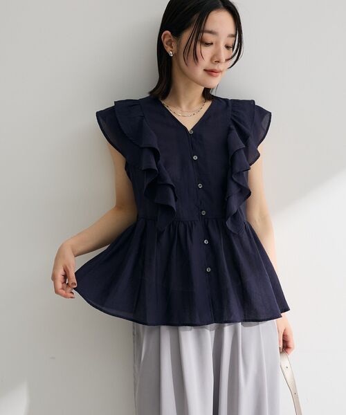 Green　Parks（グリーンパークス）の「フリルノースリーブブラウス（シャツ/ブラウス・レディース・ブルー/ホワイト/ネイビー/グリーン系その他3・FREE）」の5枚目の写真