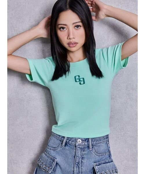 GYDA(ジェイダ)の「GLITTER GG Tシャツ(Tシャツ/カットソー・レディース・ミント/ブラック/オフホワイト/ピンク・FREE)」の3枚目の写真