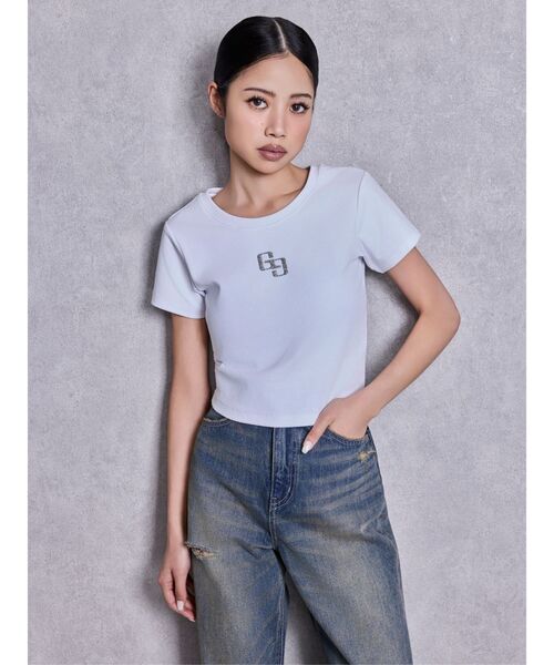 GYDA(ジェイダ)の「GLITTER GG Tシャツ(Tシャツ/カットソー・レディース・ミント/ブラック/オフホワイト/ピンク・FREE)」の16枚目の写真