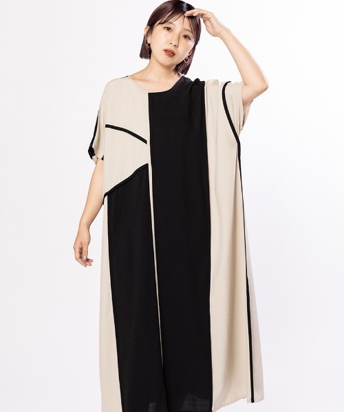 OSMOSIS（オズモーシス）の「2WAYパイピングワンピース（ワンピース・レディース・カーキ/サックスブルー/ブラック・ONE SIZE）」の2枚目の写真