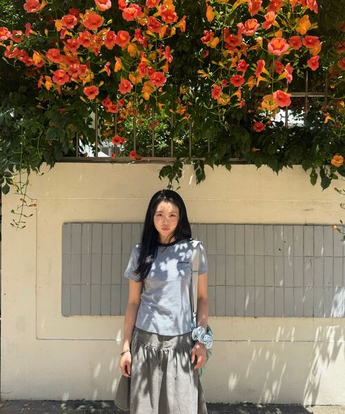 HELLO SUNRISE（ハローサンライズ）の「HS VTG Stripe Tee(W)_Sky Blue（Tシャツ/カットソー・レディース・スカイブルー・OS）」の4枚目の写真