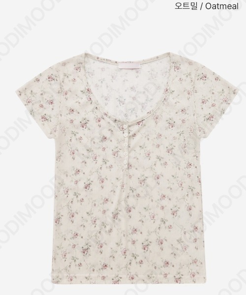 modimood(モディムード)の「フラワーヘンリーネックシアー半袖Tシャツ(Tシャツ/カットソー・レディース・オートミール・FREE)」の10枚目の写真