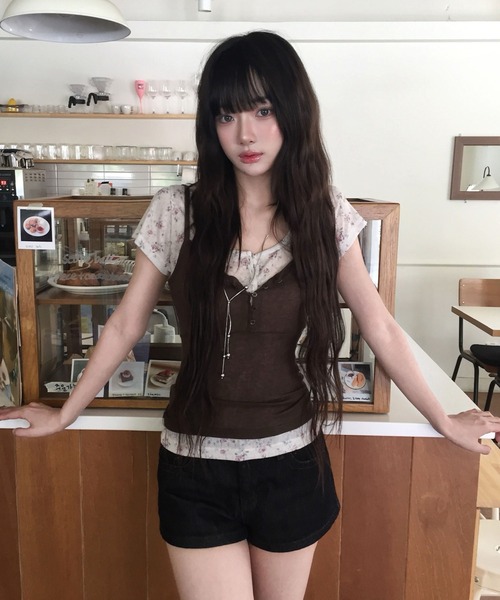 modimood(モディムード)の「フラワーヘンリーネックシアー半袖Tシャツ(Tシャツ/カットソー・レディース・オートミール・FREE)」の5枚目の写真