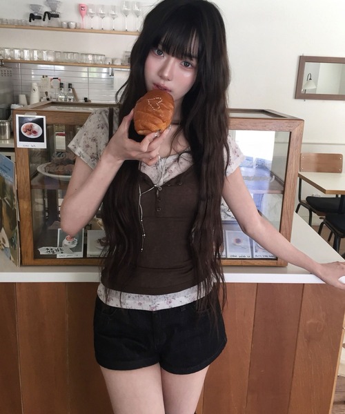 modimood(モディムード)の「フラワーヘンリーネックシアー半袖Tシャツ(Tシャツ/カットソー・レディース・オートミール・FREE)」の6枚目の写真