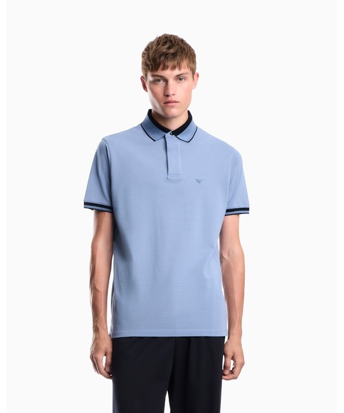 EMPORIO ARMANI（エンポリオアルマーニ）の「【エンポリオ アルマーニ】レギュラーフィット ポロシャツ コットンピケ（ポロシャツ・メンズ・ブラック/ブルー・X-SMALL/X-LARGE/MEDIUM/SMALL/LARGE）」の2枚目の写真