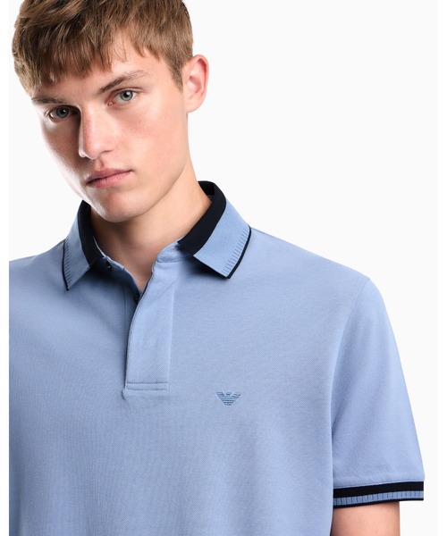 EMPORIO ARMANI（エンポリオアルマーニ）の「【エンポリオ アルマーニ】レギュラーフィット ポロシャツ コットンピケ（ポロシャツ・メンズ・ブラック/ブルー・X-SMALL/X-LARGE/MEDIUM/SMALL/LARGE）」の9枚目の写真