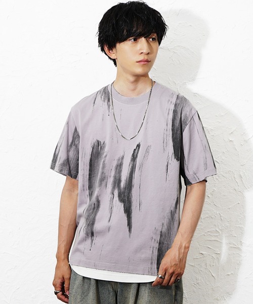 MinoriTY(マイノリティ)の「【MinoriTY】ペインティングオーバーサイズTシャツ メンズ 夏服 ユニセックス 半袖 プリントTシャツ(Tシャツ/カットソー・メンズ・ブラック/グレー・M/L)」の1枚目の写真