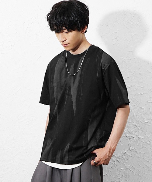 MinoriTY(マイノリティ)の「【MinoriTY】ペインティングオーバーサイズTシャツ メンズ 夏服 ユニセックス 半袖 プリントTシャツ(Tシャツ/カットソー・メンズ・ブラック/グレー・M/L)」の2枚目の写真
