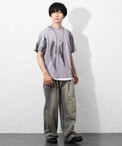 MinoriTY(マイノリティ)の「【MinoriTY】ペインティングオーバーサイズTシャツ メンズ 夏服 ユニセックス 半袖 プリントTシャツ(Tシャツ/カットソー・メンズ・ブラック/グレー・M/L)」の7枚目の写真