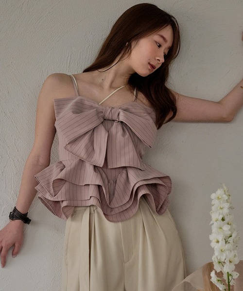 mideal（マイディール）の「ribbon frill peplum bustier / リボンフリルペプラムビスチェ（キャミソール・レディース・イエロー/ホワイト/グレー/ピンク・FREE）」の4枚目の写真
