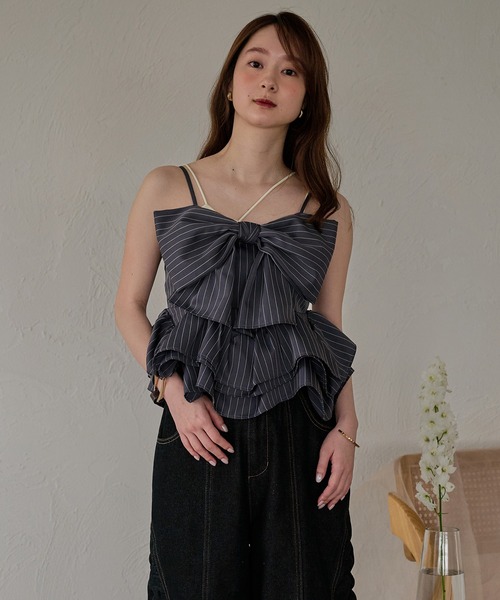 mideal（マイディール）の「ribbon frill peplum bustier / リボンフリルペプラムビスチェ（キャミソール・レディース・イエロー/ホワイト/グレー/ピンク・FREE）」の17枚目の写真