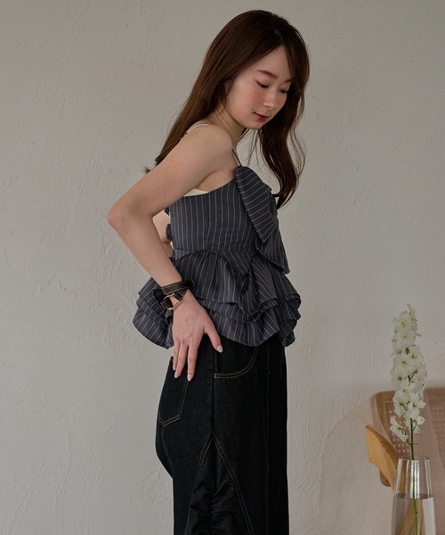 mideal（マイディール）の「ribbon frill peplum bustier / リボンフリルペプラムビスチェ（キャミソール・レディース・イエロー/ホワイト/グレー/ピンク・FREE）」の18枚目の写真