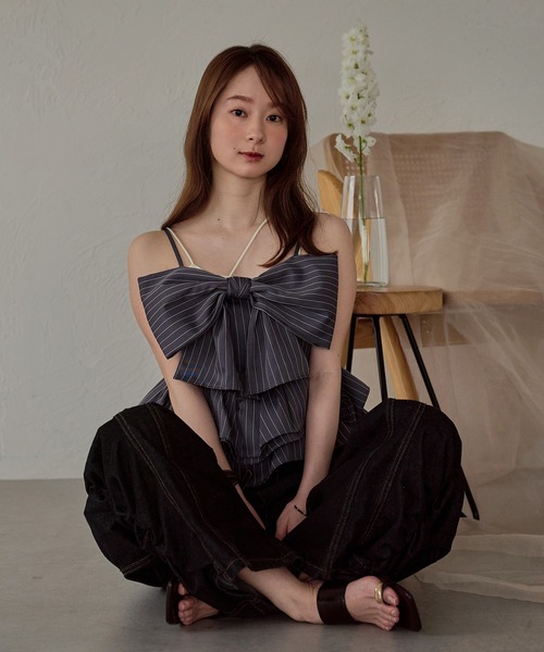 mideal（マイディール）の「ribbon frill peplum bustier / リボンフリルペプラムビスチェ（キャミソール・レディース・イエロー/ホワイト/グレー/ピンク・FREE）」の20枚目の写真
