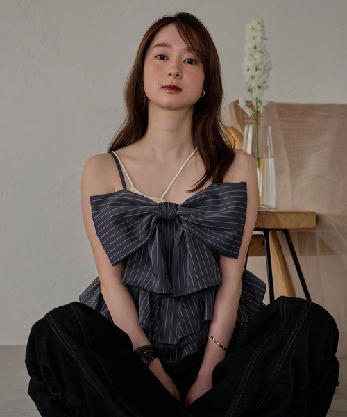 mideal（マイディール）の「ribbon frill peplum bustier / リボンフリルペプラムビスチェ（キャミソール・レディース・イエロー/ホワイト/グレー/ピンク・FREE）」の21枚目の写真