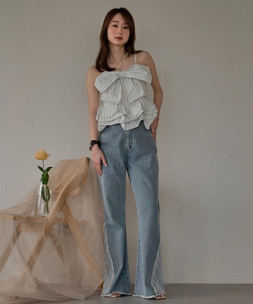 mideal（マイディール）の「ribbon frill peplum bustier / リボンフリルペプラムビスチェ（キャミソール・レディース・イエロー/ホワイト/グレー/ピンク・FREE）」の11枚目の写真