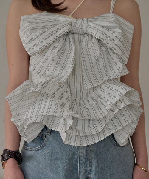 mideal（マイディール）の「ribbon frill peplum bustier / リボンフリルペプラムビスチェ（キャミソール・レディース・イエロー/ホワイト/グレー/ピンク・FREE）」の12枚目の写真