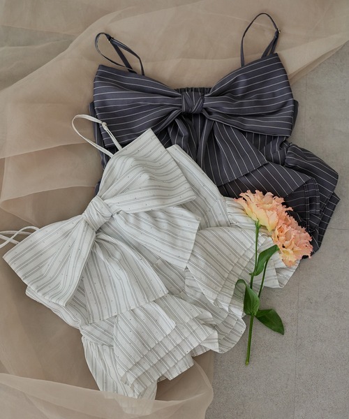 mideal（マイディール）の「ribbon frill peplum bustier / リボンフリルペプラムビスチェ（キャミソール・レディース・イエロー/ホワイト/グレー/ピンク・FREE）」の15枚目の写真