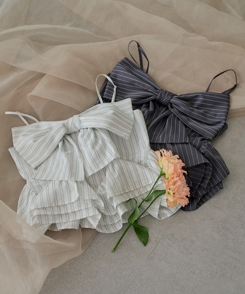 mideal（マイディール）の「ribbon frill peplum bustier / リボンフリルペプラムビスチェ（キャミソール・レディース・イエロー/ホワイト/グレー/ピンク・FREE）」の16枚目の写真