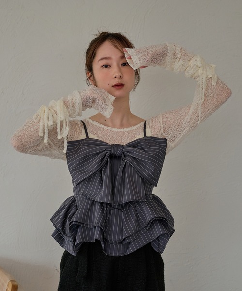 mideal（マイディール）の「ribbon frill peplum bustier / リボンフリルペプラムビスチェ（キャミソール・レディース・イエロー/ホワイト/グレー/ピンク・FREE）」の5枚目の写真