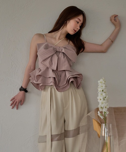 mideal（マイディール）の「ribbon frill peplum bustier / リボンフリルペプラムビスチェ（キャミソール・レディース・イエロー/ホワイト/グレー/ピンク・FREE）」の6枚目の写真