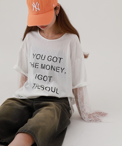 FUNALIVE(ファンアライブ)の「je crois soi レース袖 ロゴプリントカットソー(Tシャツ/カットソー・レディース・ピンク/オフホワイト/ネイビー・FREE)」の1枚目の写真