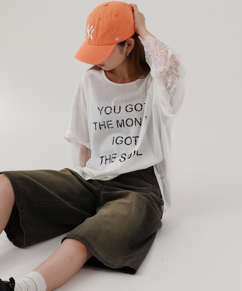 FUNALIVE(ファンアライブ)の「je crois soi レース袖 ロゴプリントカットソー(Tシャツ/カットソー・レディース・ピンク/オフホワイト/ネイビー・FREE)」の9枚目の写真