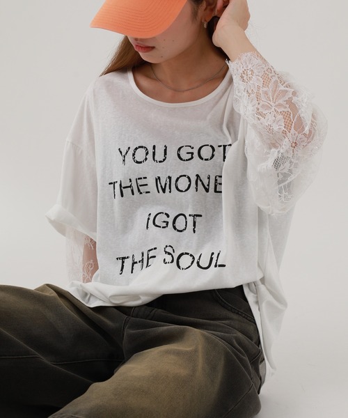 FUNALIVE(ファンアライブ)の「je crois soi レース袖 ロゴプリントカットソー(Tシャツ/カットソー・レディース・ピンク/オフホワイト/ネイビー・FREE)」の10枚目の写真