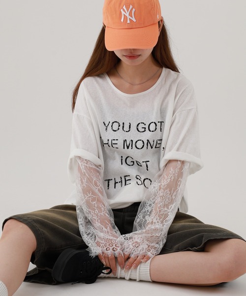 FUNALIVE(ファンアライブ)の「je crois soi レース袖 ロゴプリントカットソー(Tシャツ/カットソー・レディース・ピンク/オフホワイト/ネイビー・FREE)」の11枚目の写真