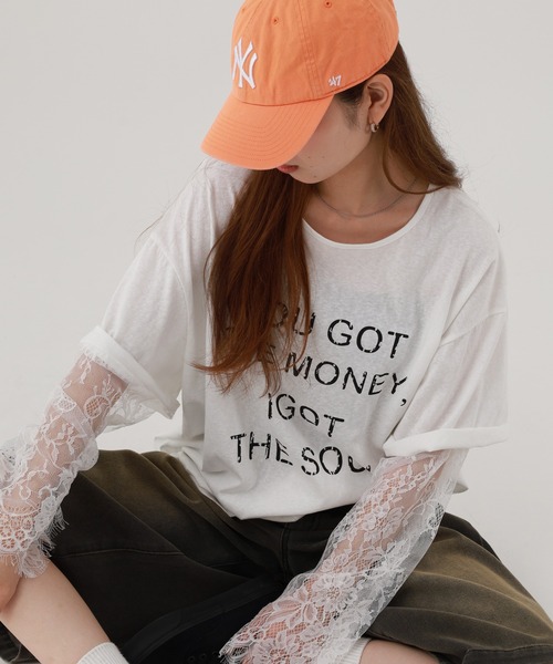 FUNALIVE(ファンアライブ)の「je crois soi レース袖 ロゴプリントカットソー(Tシャツ/カットソー・レディース・ピンク/オフホワイト/ネイビー・FREE)」の8枚目の写真