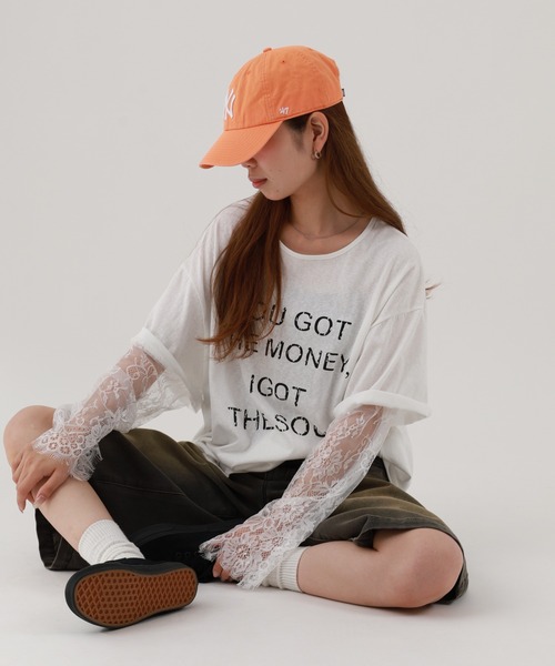 FUNALIVE(ファンアライブ)の「je crois soi レース袖 ロゴプリントカットソー(Tシャツ/カットソー・レディース・ピンク/オフホワイト/ネイビー・FREE)」の12枚目の写真