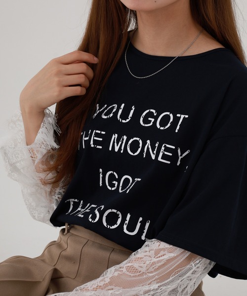 FUNALIVE(ファンアライブ)の「je crois soi レース袖 ロゴプリントカットソー(Tシャツ/カットソー・レディース・ピンク/オフホワイト/ネイビー・FREE)」の14枚目の写真