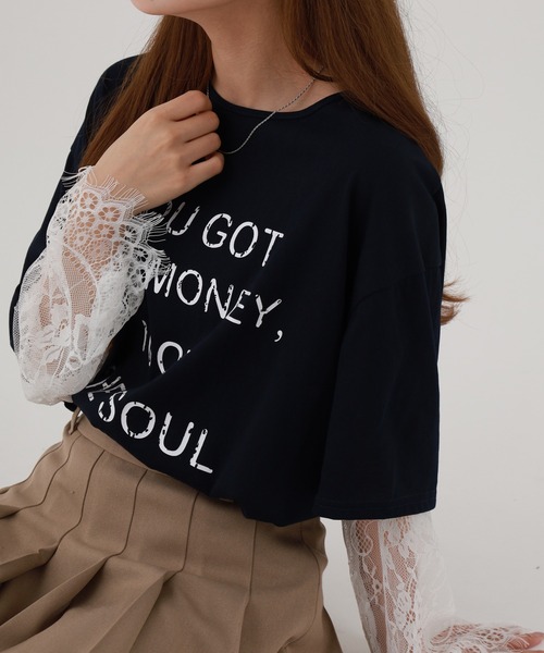 FUNALIVE(ファンアライブ)の「je crois soi レース袖 ロゴプリントカットソー(Tシャツ/カットソー・レディース・ピンク/オフホワイト/ネイビー・FREE)」の15枚目の写真