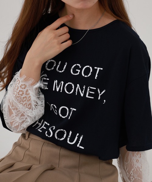 FUNALIVE(ファンアライブ)の「je crois soi レース袖 ロゴプリントカットソー(Tシャツ/カットソー・レディース・ピンク/オフホワイト/ネイビー・FREE)」の16枚目の写真