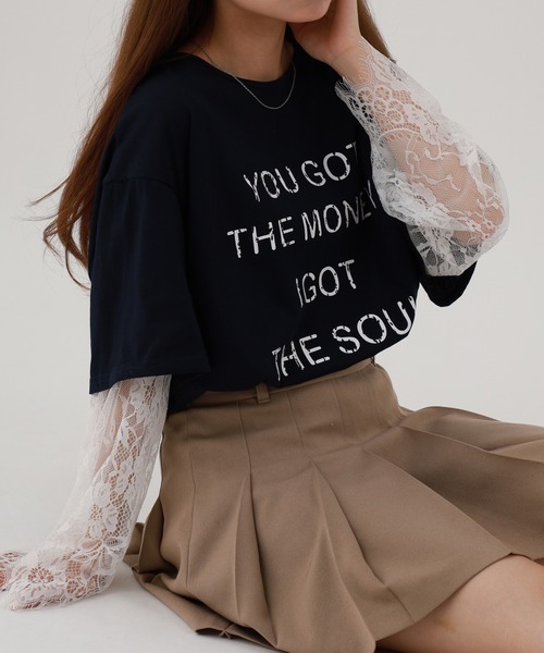 FUNALIVE(ファンアライブ)の「je crois soi レース袖 ロゴプリントカットソー(Tシャツ/カットソー・レディース・ピンク/オフホワイト/ネイビー・FREE)」の17枚目の写真