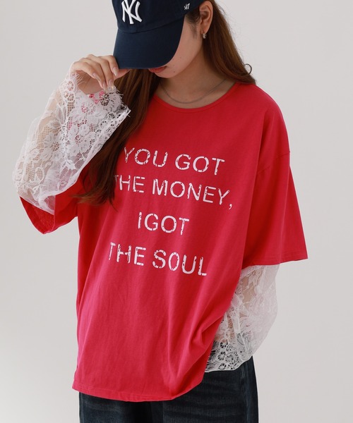 FUNALIVE(ファンアライブ)の「je crois soi レース袖 ロゴプリントカットソー(Tシャツ/カットソー・レディース・ピンク/オフホワイト/ネイビー・FREE)」の21枚目の写真