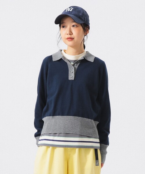 BEAMS BOY(ビームスボーイ)の「カラーブロック ニット ポロ(ニット/セーター・レディース・サックスブルー/ネイビー/イエロー・0/1/2)」の2枚目の写真