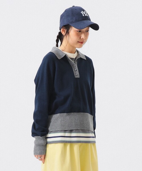 BEAMS BOY(ビームスボーイ)の「カラーブロック ニット ポロ(ニット/セーター・レディース・サックスブルー/ネイビー/イエロー・0/1/2)」の11枚目の写真