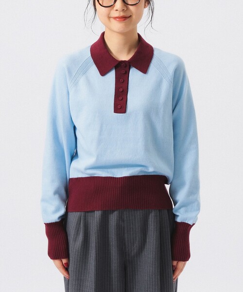 BEAMS BOY(ビームスボーイ)の「カラーブロック ニット ポロ(ニット/セーター・レディース・サックスブルー/ネイビー/イエロー・0/1/2)」の16枚目の写真