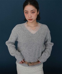 レースドッキングVネックニット