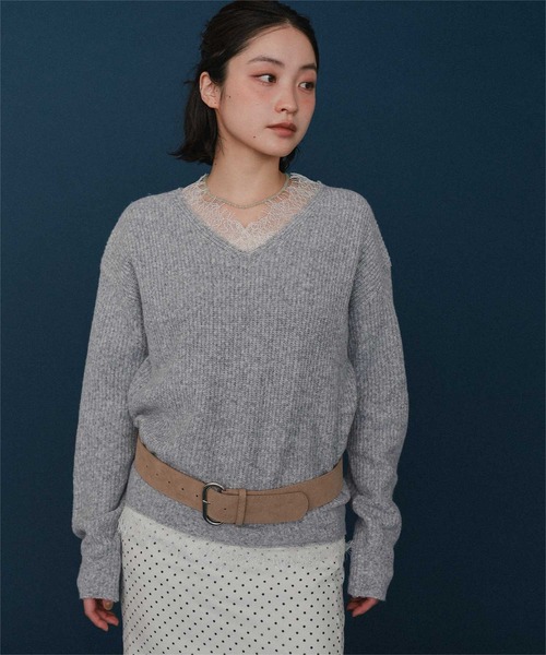 miette(ミエット)の「レースドッキングVネックニット(ニット/セーター・レディース・グレー/ブラウン/ブラック・FREE)」の12枚目の写真