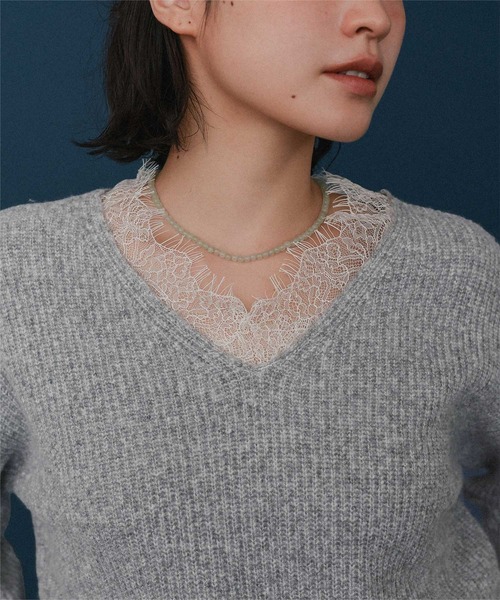 miette(ミエット)の「レースドッキングVネックニット(ニット/セーター・レディース・グレー/ブラウン/ブラック・FREE)」の14枚目の写真