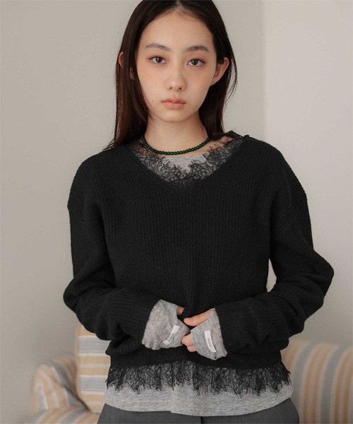 miette(ミエット)の「レースドッキングVネックニット(ニット/セーター・レディース・グレー/ブラウン/ブラック・FREE)」の5枚目の写真