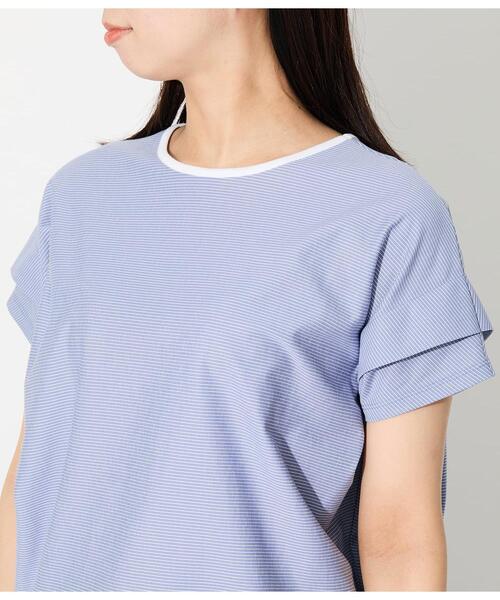 NEWYORKER(ニューヨーカー)の「【接触冷感】シルケットストライプ タックドルマンプルオーバー(Tシャツ/カットソー・レディース・ライトグレー/ブルー・LARGE/MEDIUM)」の5枚目の写真