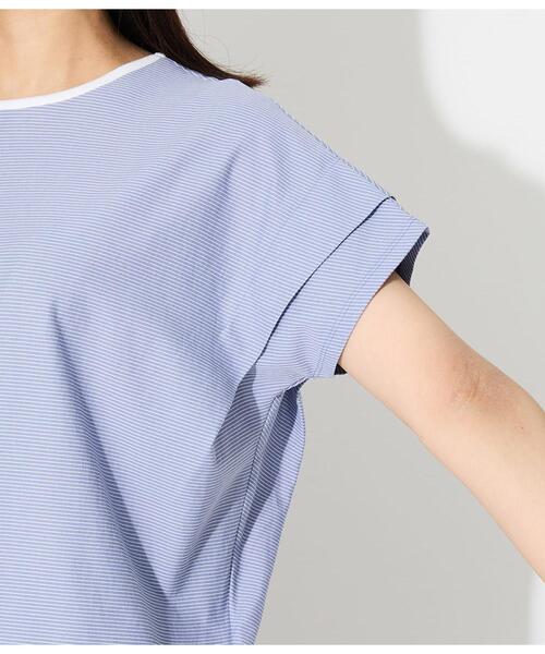 NEWYORKER(ニューヨーカー)の「【接触冷感】シルケットストライプ タックドルマンプルオーバー(Tシャツ/カットソー・レディース・ライトグレー/ブルー・LARGE/MEDIUM)」の6枚目の写真